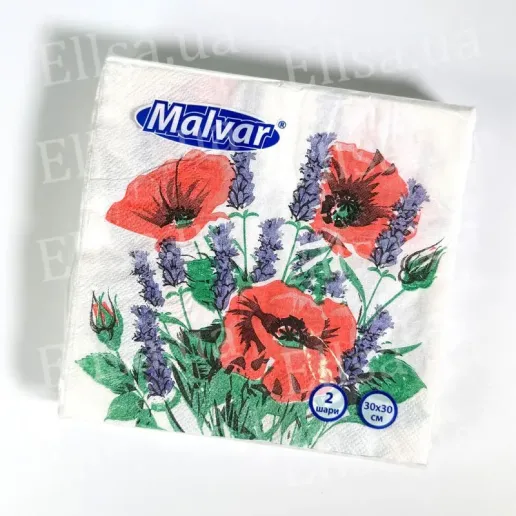 Салфетка 30х30см 2-х шаровая Malvar Маки 20шт